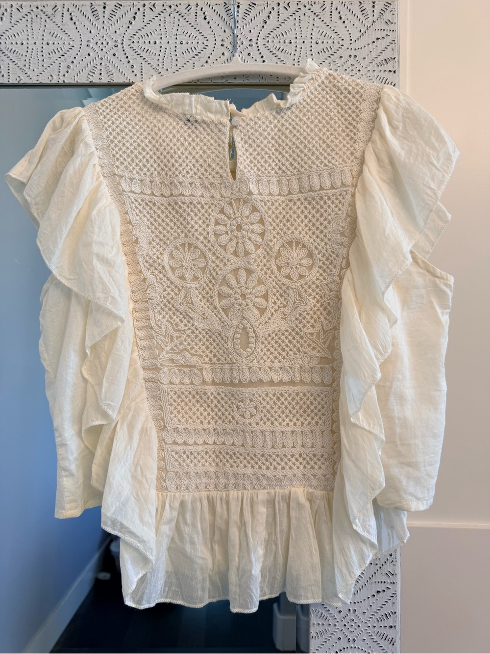 Joie Cream Crochet Ruffle-Neck Blouse - Picture 3 of 3